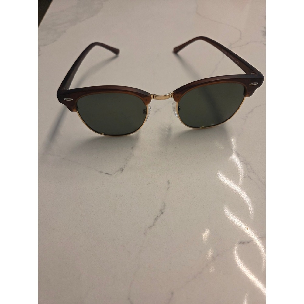 FASHION EYEWEAR Brown Tortoise Gold Clubmaster Style Sunglasses Retro Browline